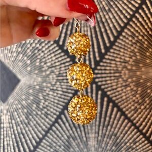 Charming Charlie gold glitter pave crystal disco ball dangle earrings
